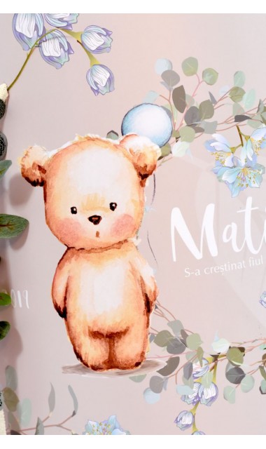 Trusou de botez personalizat prin brodare, cu ursuleti si frunze de eucalipt, Little Bear 2